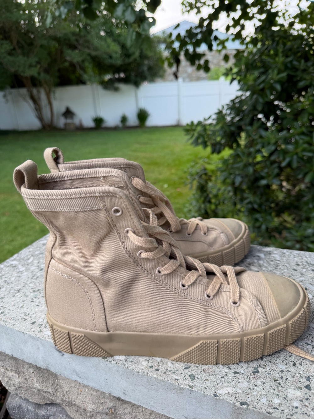 Zara Lace-Up High-Top Boots in Beige